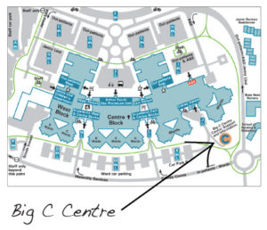 How to find us – 1) at Norfolk & Norwich Hospital and 2) Big C Centre